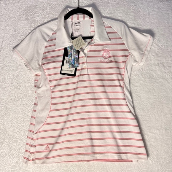 adidas Dresses & Skirts - Adidas Women’s ClimaCool Golf Polo Shirt Size M White Pink Striped New with Tags